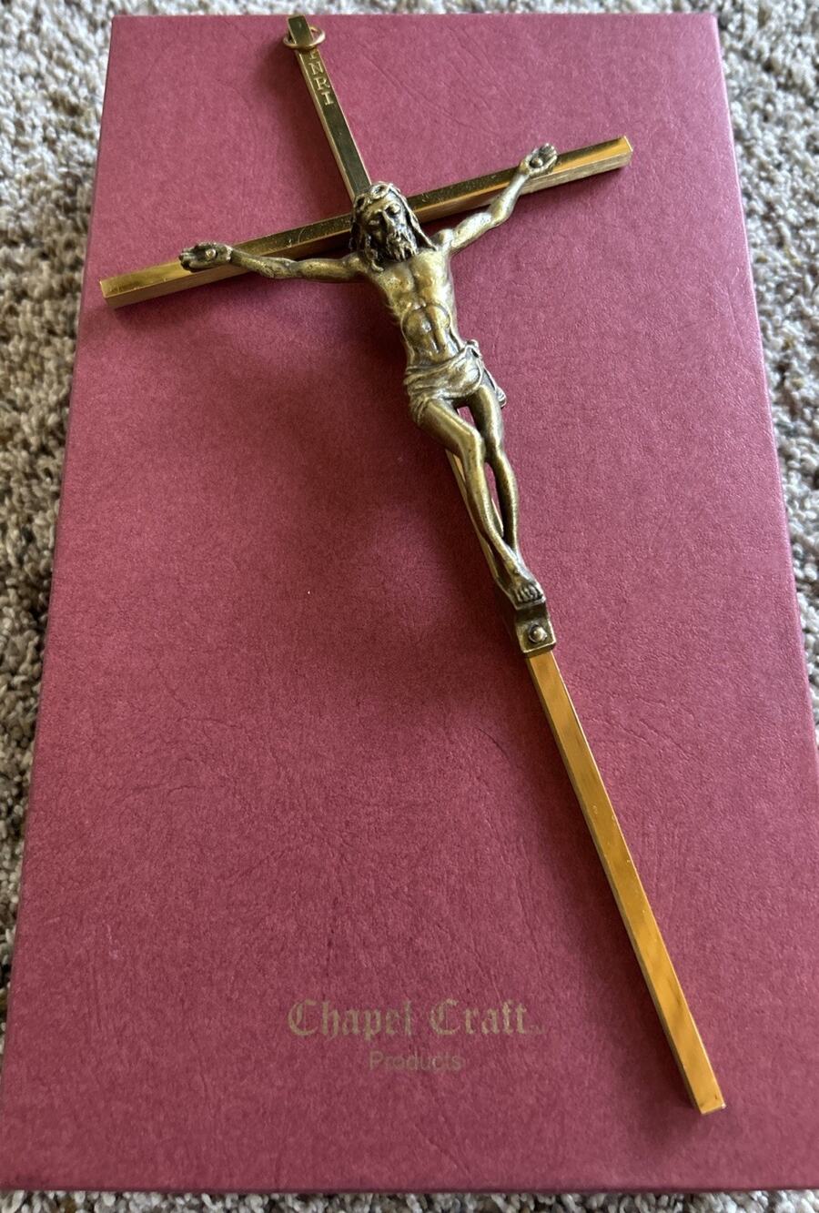 New LARGE VINTAGE ANTIQUE JESUS CHRIST CRUCIFIX 10” CROSS BIBLE CHRISTIAN E26
